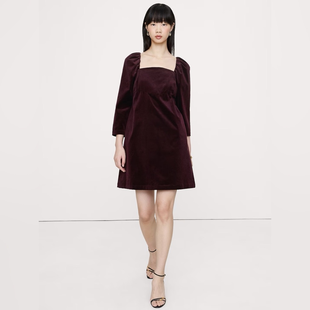 NWT! Banana Republic Velvet Puff-Sleeve Mini Dress - Size Large